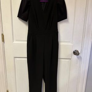 Express Basic Black V-Neck Puff Sleeve Jumpsuit
